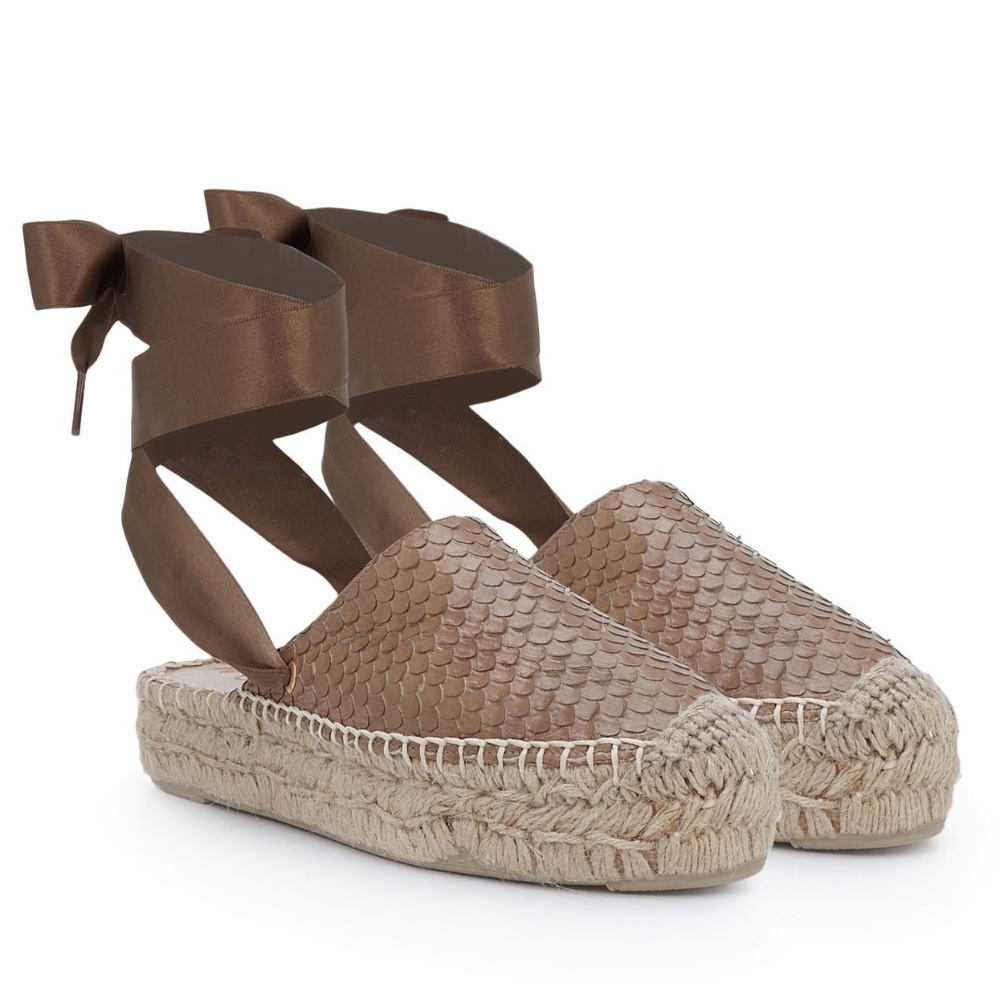 New Sam Edelman Inna Lace Up Natural Brown Espadrilles Sandals